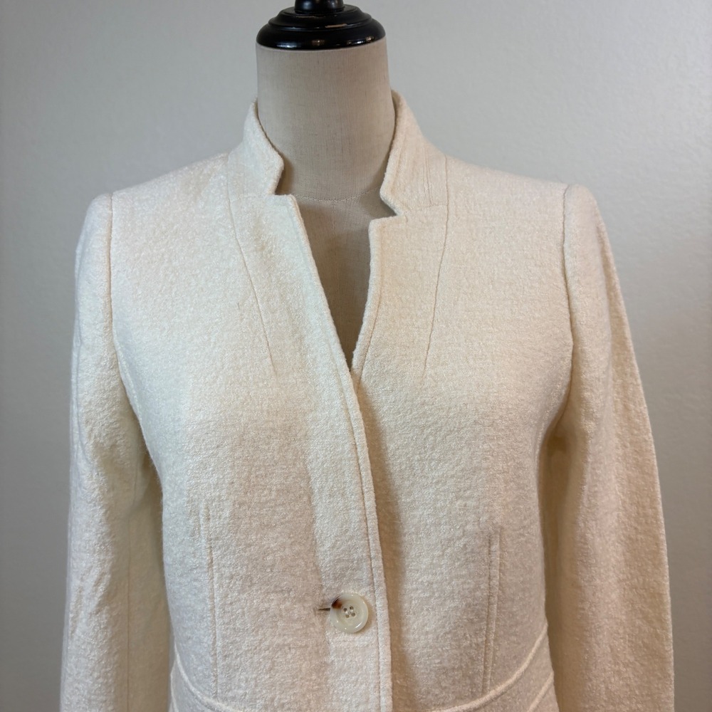 Talbots Blazer Women 2 L Cream Wool Blend Bouclé Notched Stand Collar Old Money - Picture 3 of 10